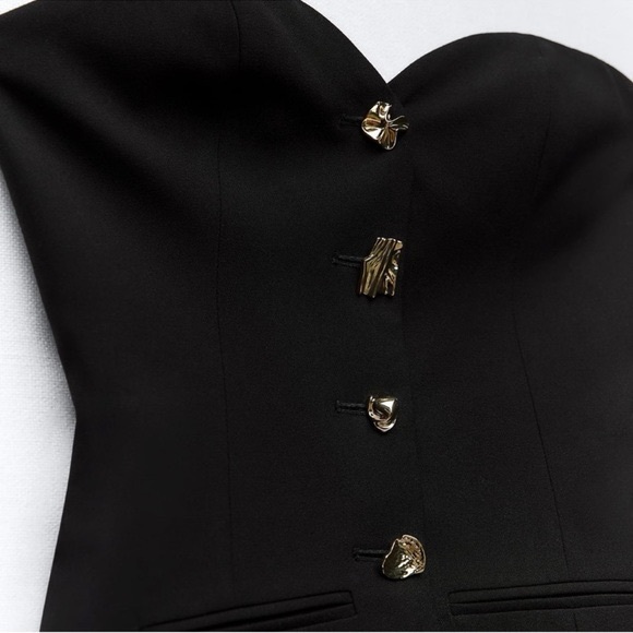 NWT ZARA TWO-PIECE FLARED JUMPSUIT BLACK STRAPLESS - Picture 8 of 16